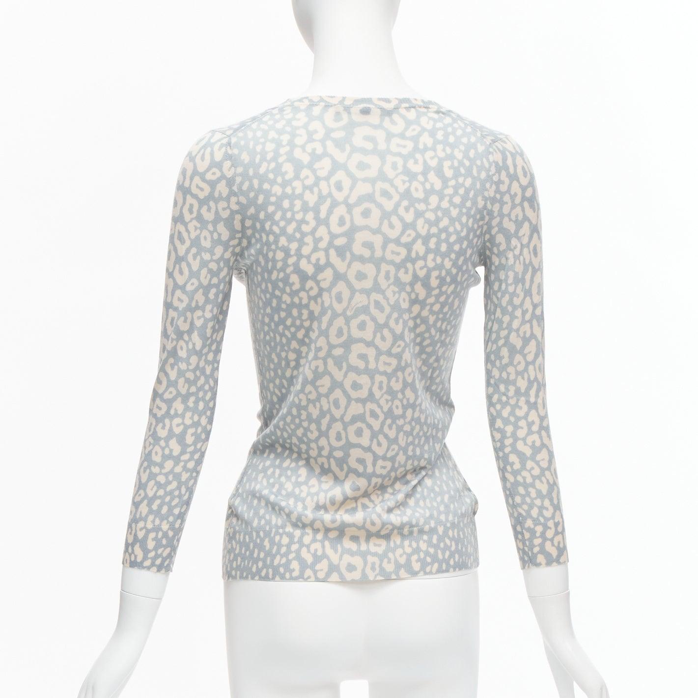 GUCCI Vintage verde azul estampado leopardo cachemira seda lana cardigan IT38 XS en venta 2