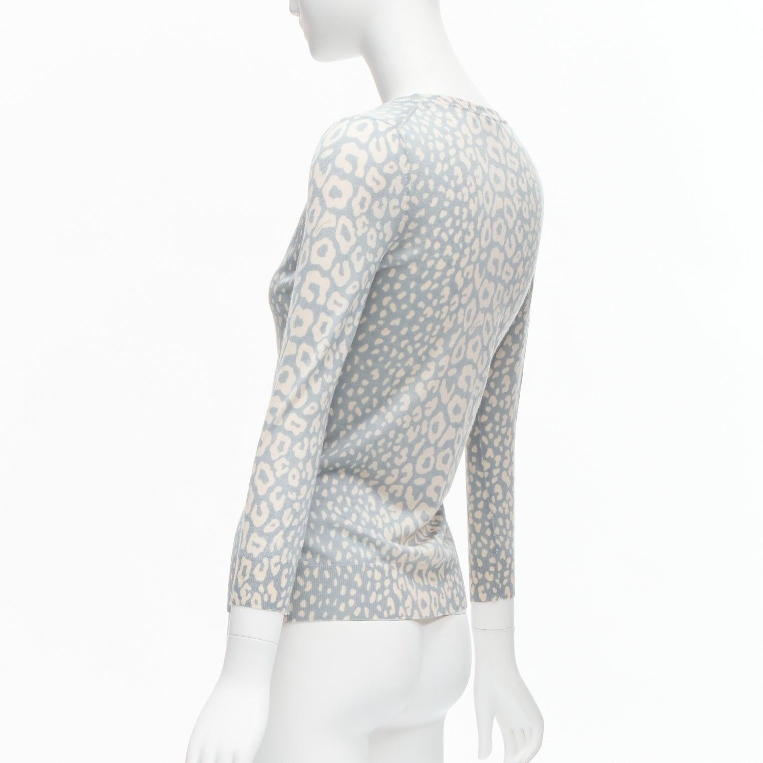 GUCCI Vintage verde azul estampado leopardo cachemira seda lana cardigan IT38 XS en venta 3