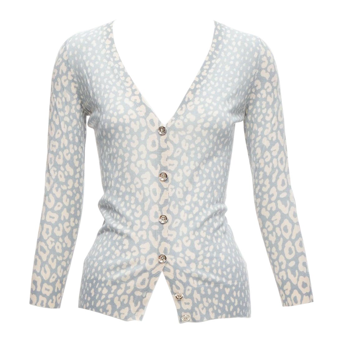 GUCCI Vintage green blue leopard print cashmere silk wool cardigan IT38 XS