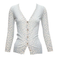 GUCCI Vintage green blue leopard print cashmere silk wool cardigan IT38 XS