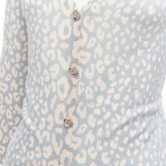 GUCCI Vintage green blue leopard print cashmere silk wool V-neck cardigan