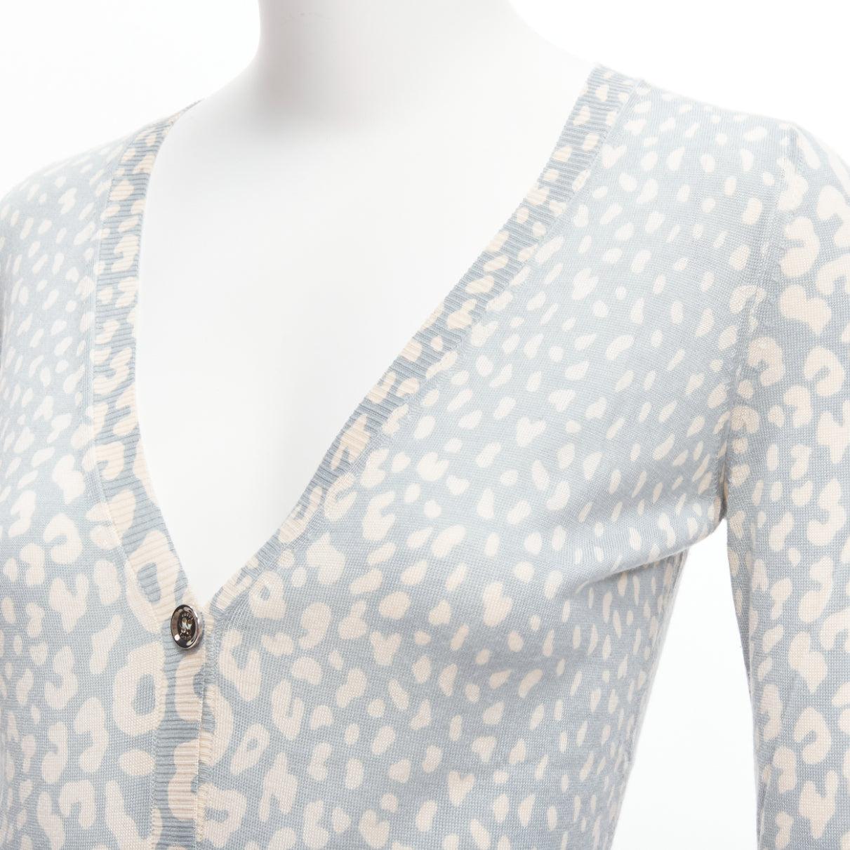 GUCCI Vintage green blue leopard print cashmere silk wool V-neck cardigan 3