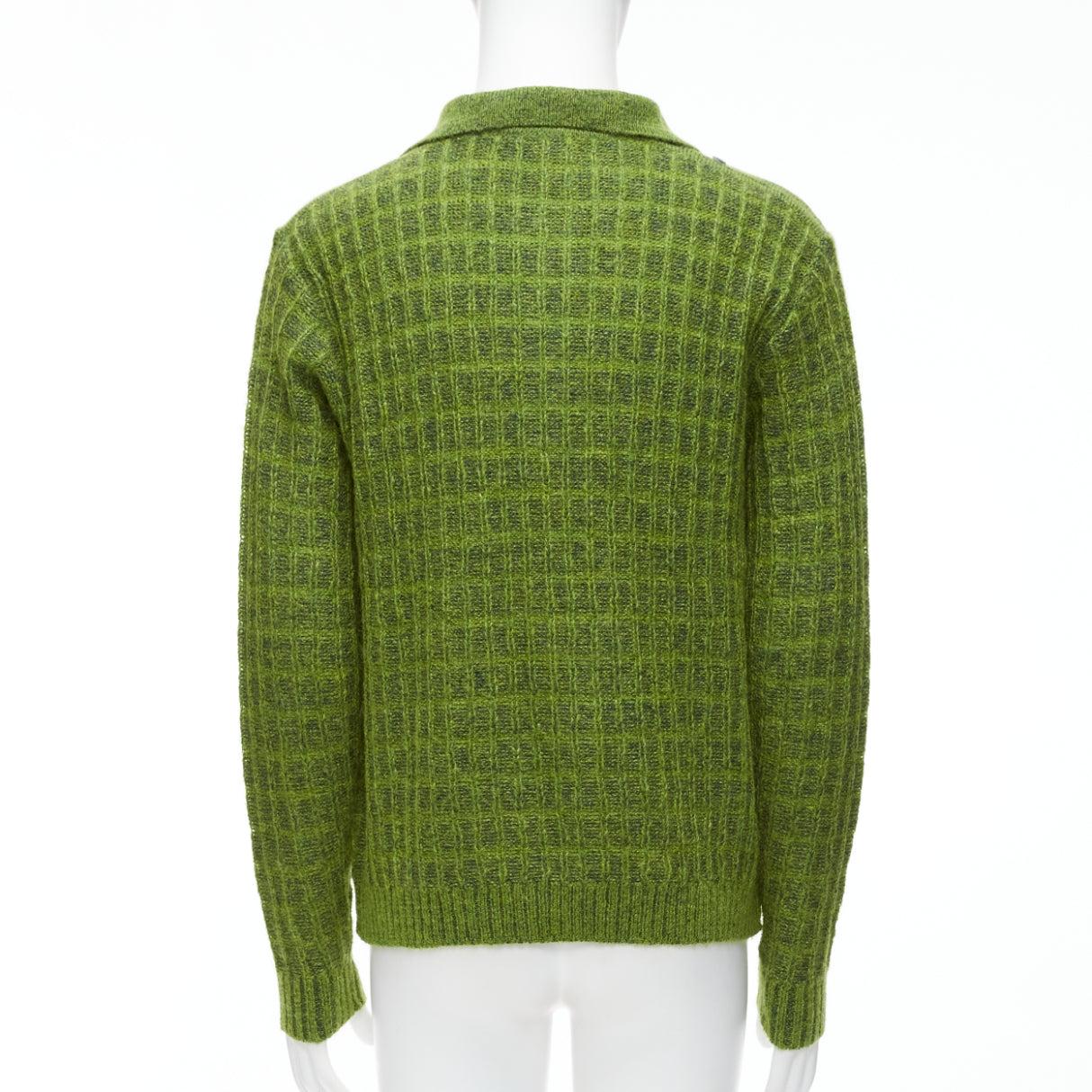 Men's GUCCI Vintage green mohair blend waffle knit buttons polo sweater M For Sale