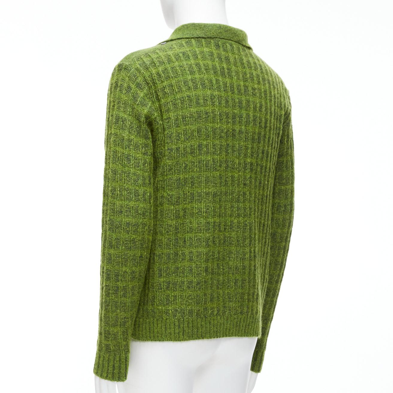 GUCCI Vintage green mohair blend waffle knit buttons polo sweater M For Sale 1