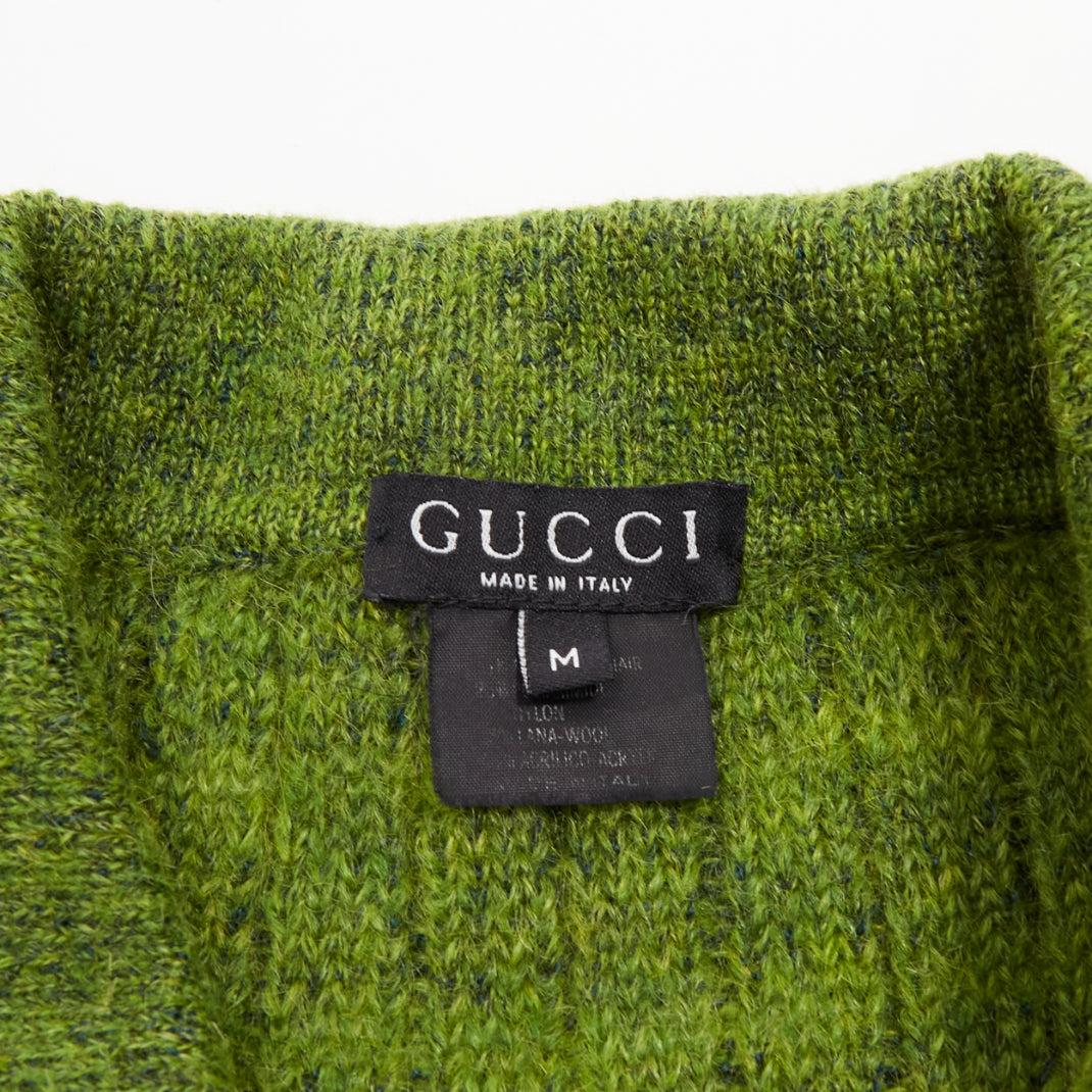 GUCCI Vintage green mohair blend waffle knit buttons polo sweater M For Sale 4