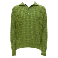 GUCCI Vintage green mohair blend waffle knit buttons polo sweater M