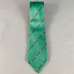 GUCCI Vintage Green Red Horsebit Diagonal Stripe Silk Tie