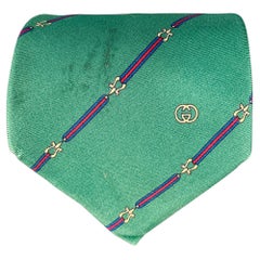 GUCCI Vintage Green Red Horsebit Diagonal Stripe Silk Tie GUCCI Vintage Green Red Horsebit Diagonal Stripe Silk Tie