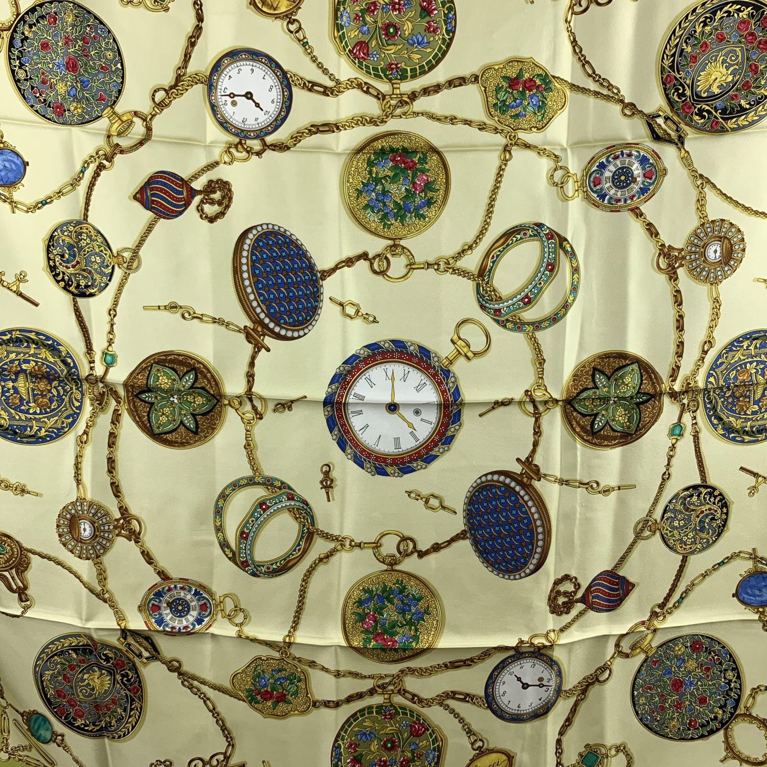 Gucci Vintage silk scarf with pocket watch print. Pocket watch. Green borders and background. 100% Silk. Printed GUCCI signature. Gucci composition tag is still attached.



Details

MATERIAL: Silk

COLOR: Green

MODEL: Pocket Watch

GENDER: