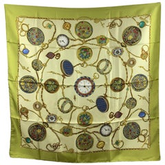 Gucci Vintage Green Silk Pocket Watch Clock Scarf