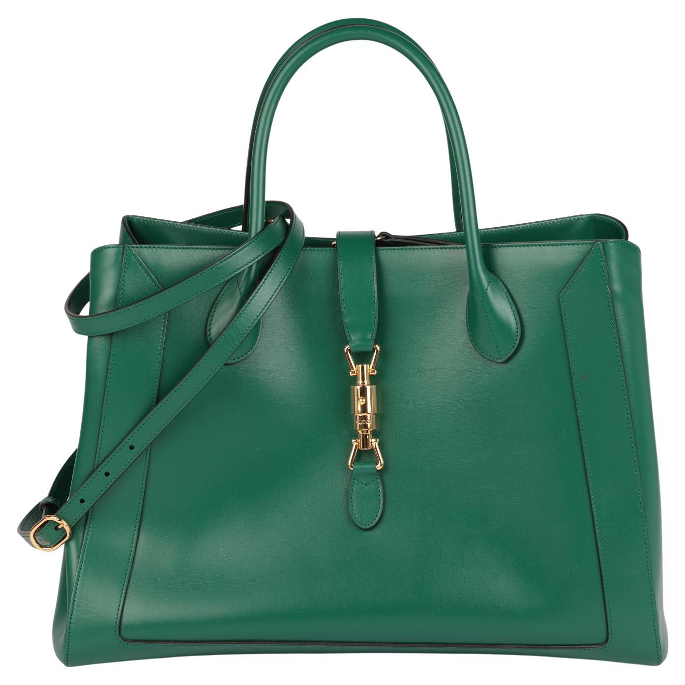 Gucci Vintage Green Smooth Calfskin Leather Jackie 1961 Large Tote