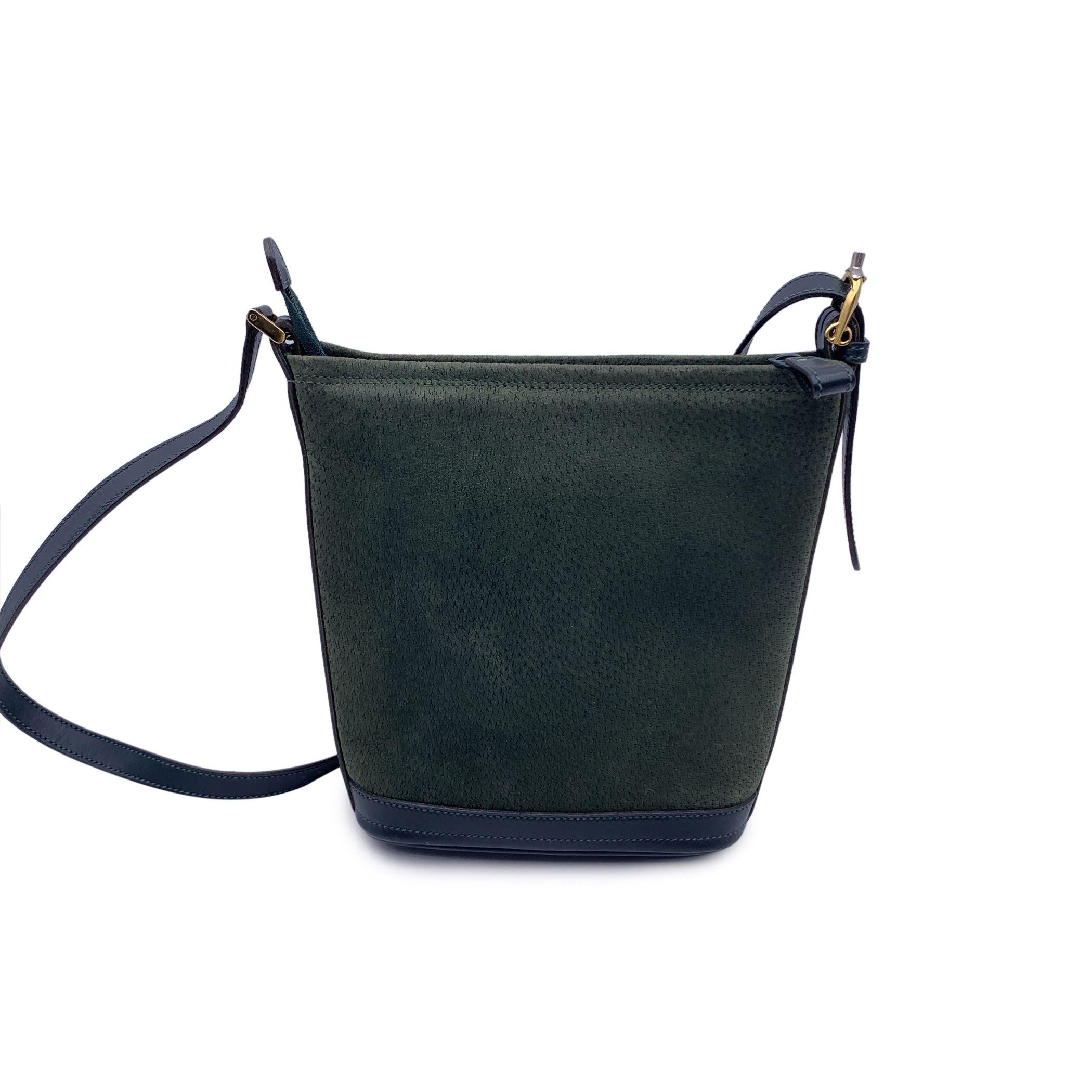Black Gucci Vintage Green Suede Leather Bucket Crossbody Shoulder Bag For Sale