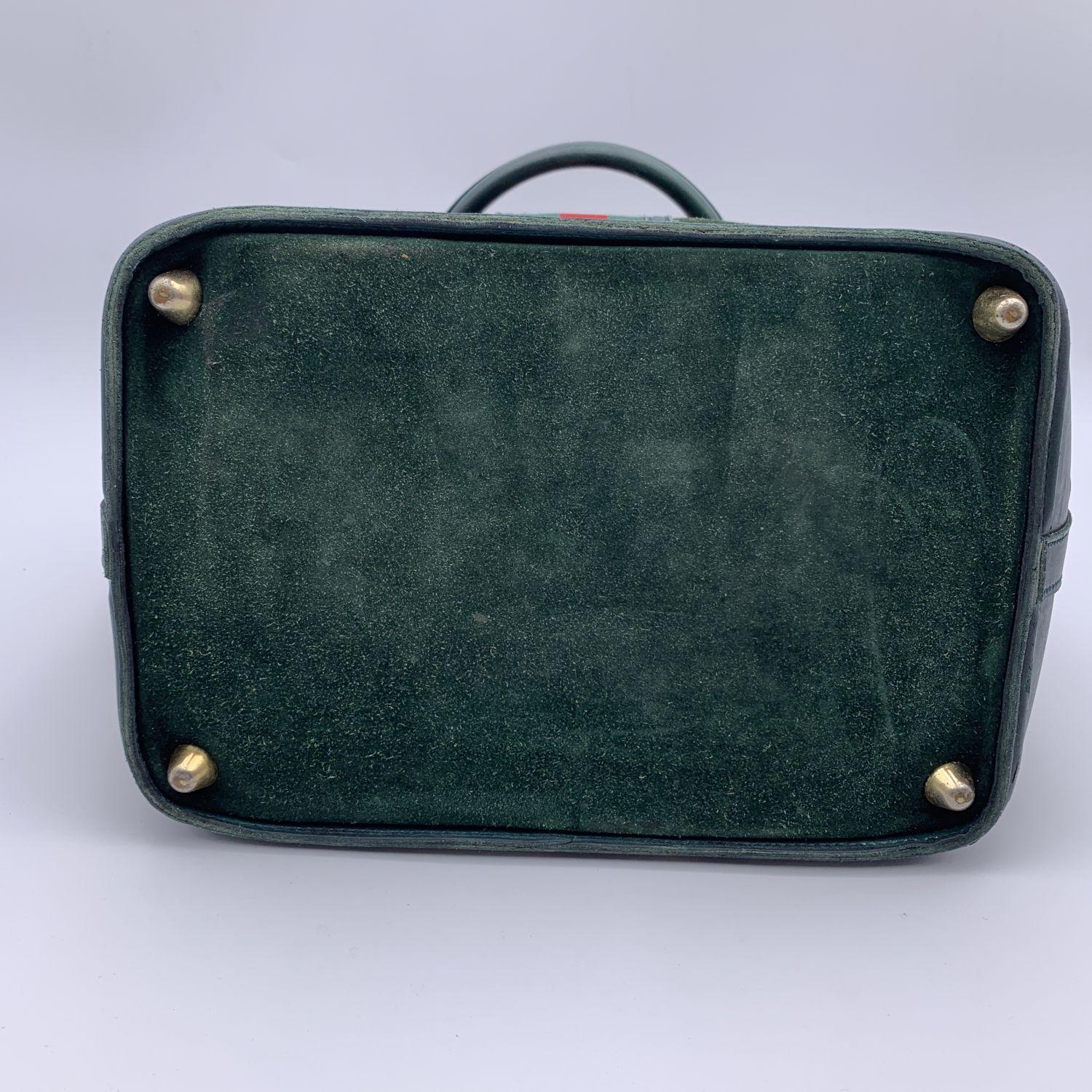 Women's Gucci Vintage Green Suede Leather Travel Bag Train Case with Stripes