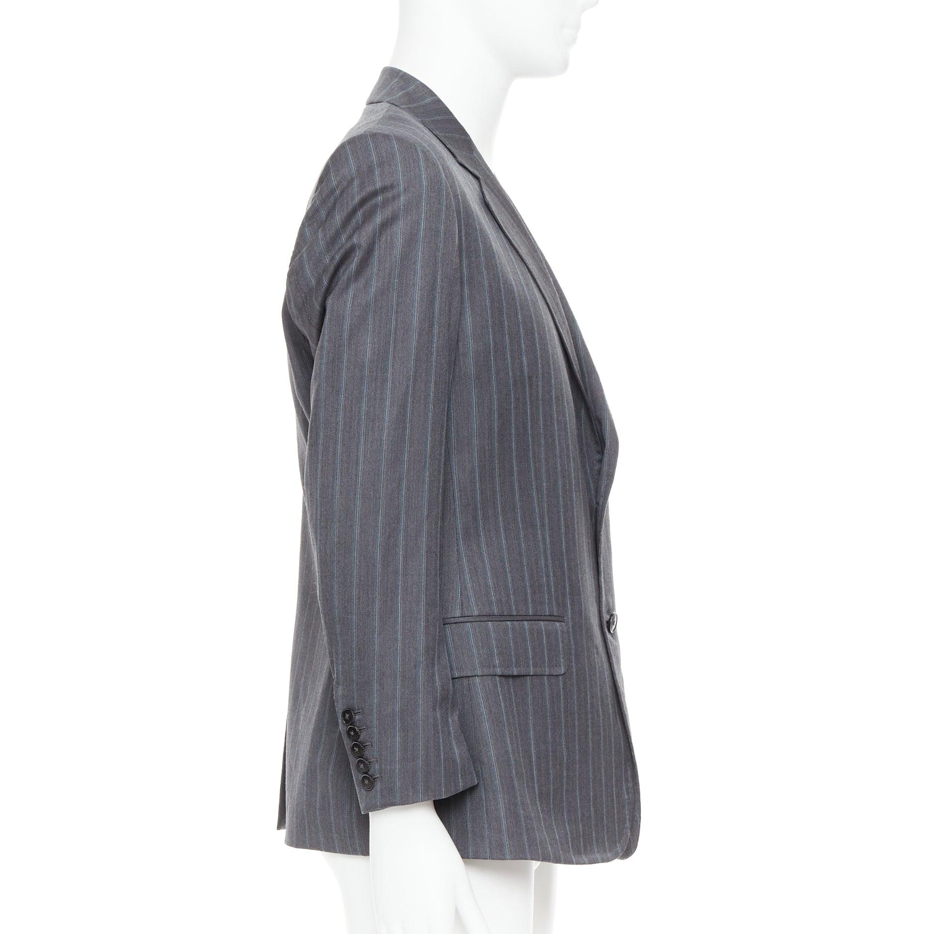 GUCCI Vintage grey blue wool cashmere pinstripe blazer IT52 XL In Excellent Condition For Sale In Hong Kong, NT