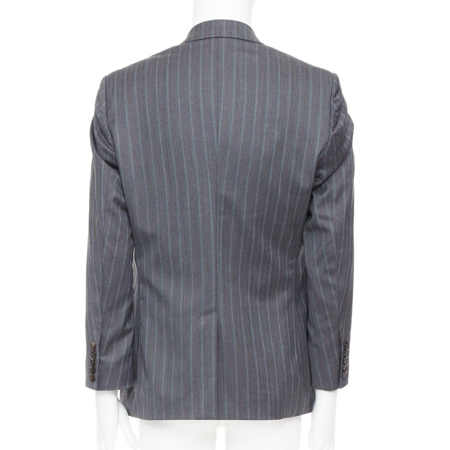 Men's GUCCI Vintage grey blue wool cashmere pinstripe blazer IT52 XL For Sale
