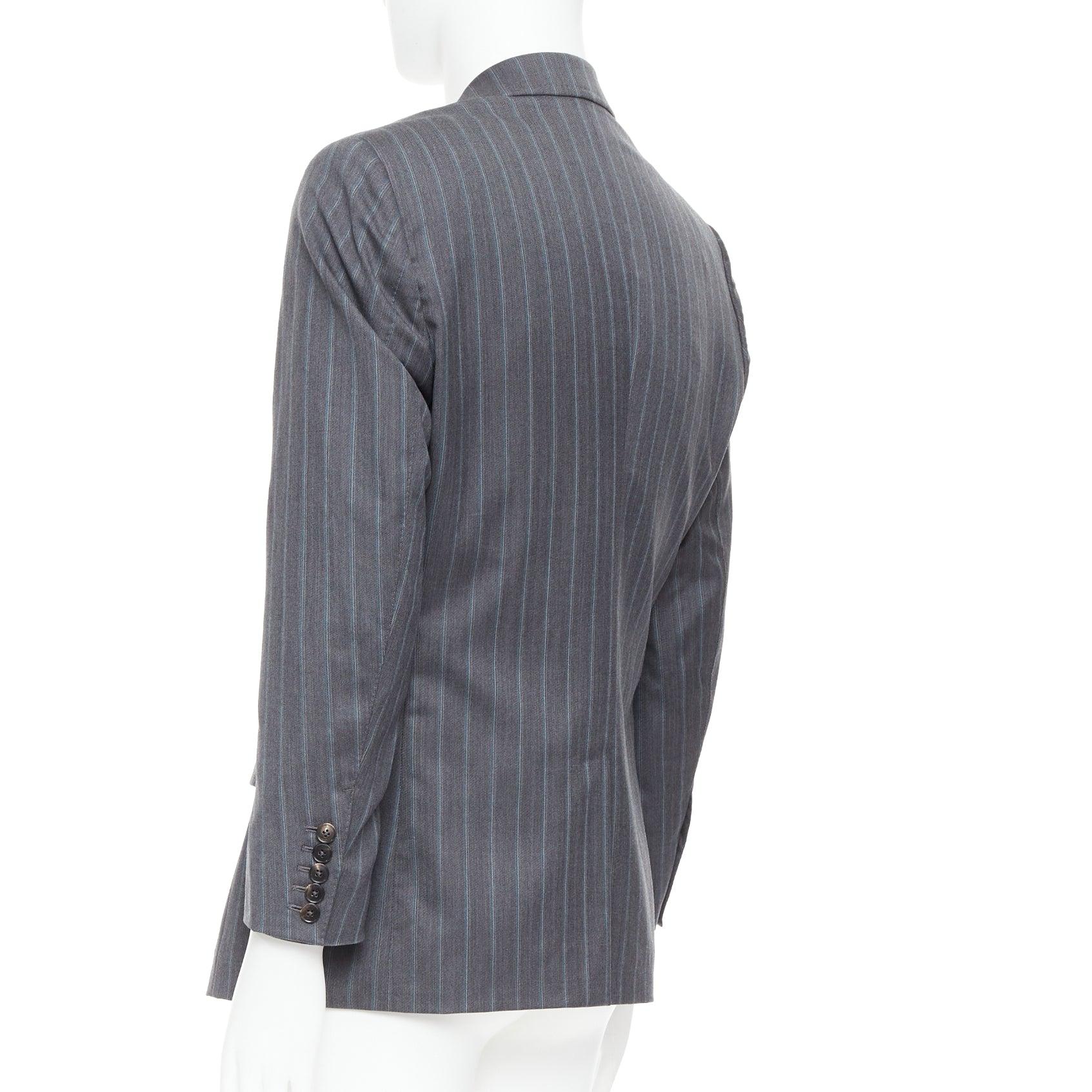 GUCCI Vintage grey blue wool cashmere pinstripe blazer IT52 XL For Sale 1