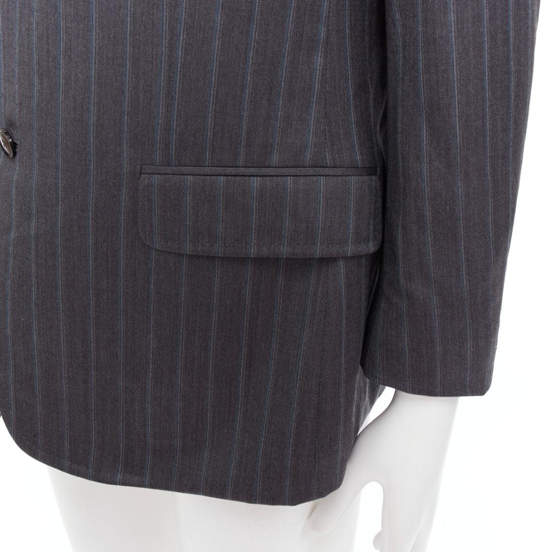 GUCCI Vintage grey blue wool cashmere pinstripe blazer IT52 XL For Sale 2