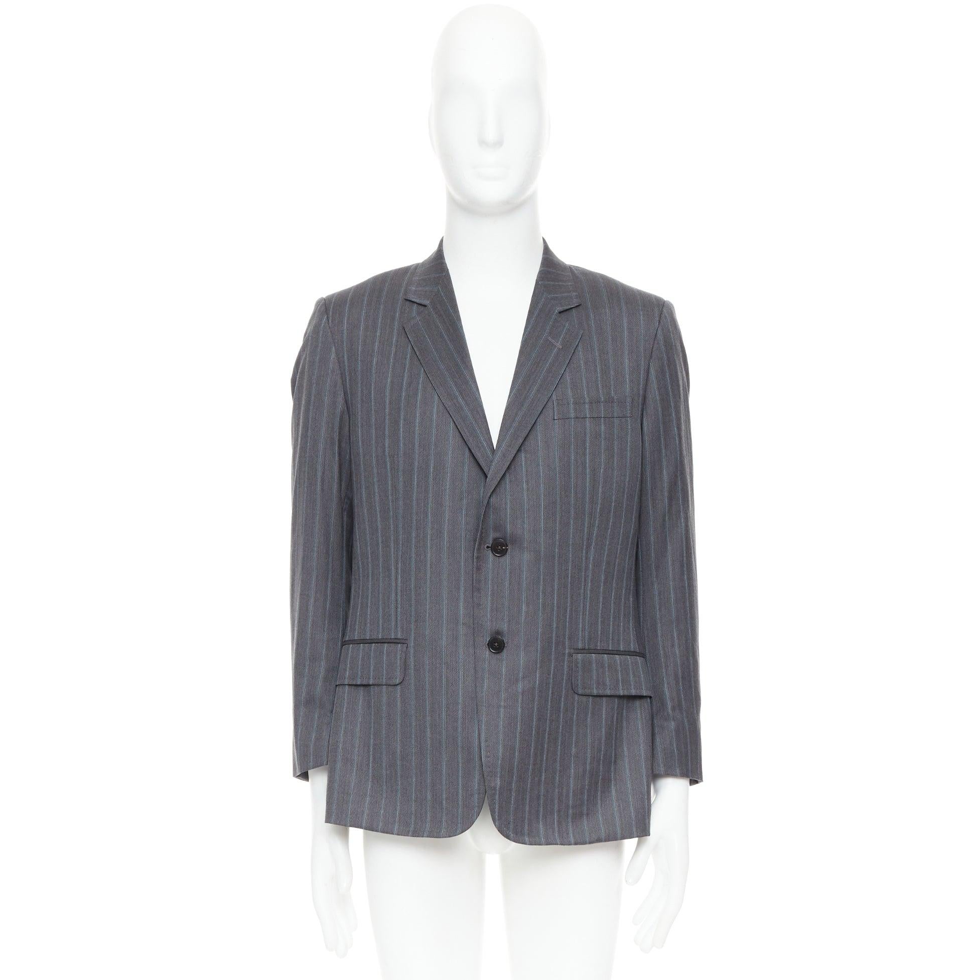 GUCCI Vintage grey blue wool cashmere pinstripe blazer IT52 XL For Sale 4