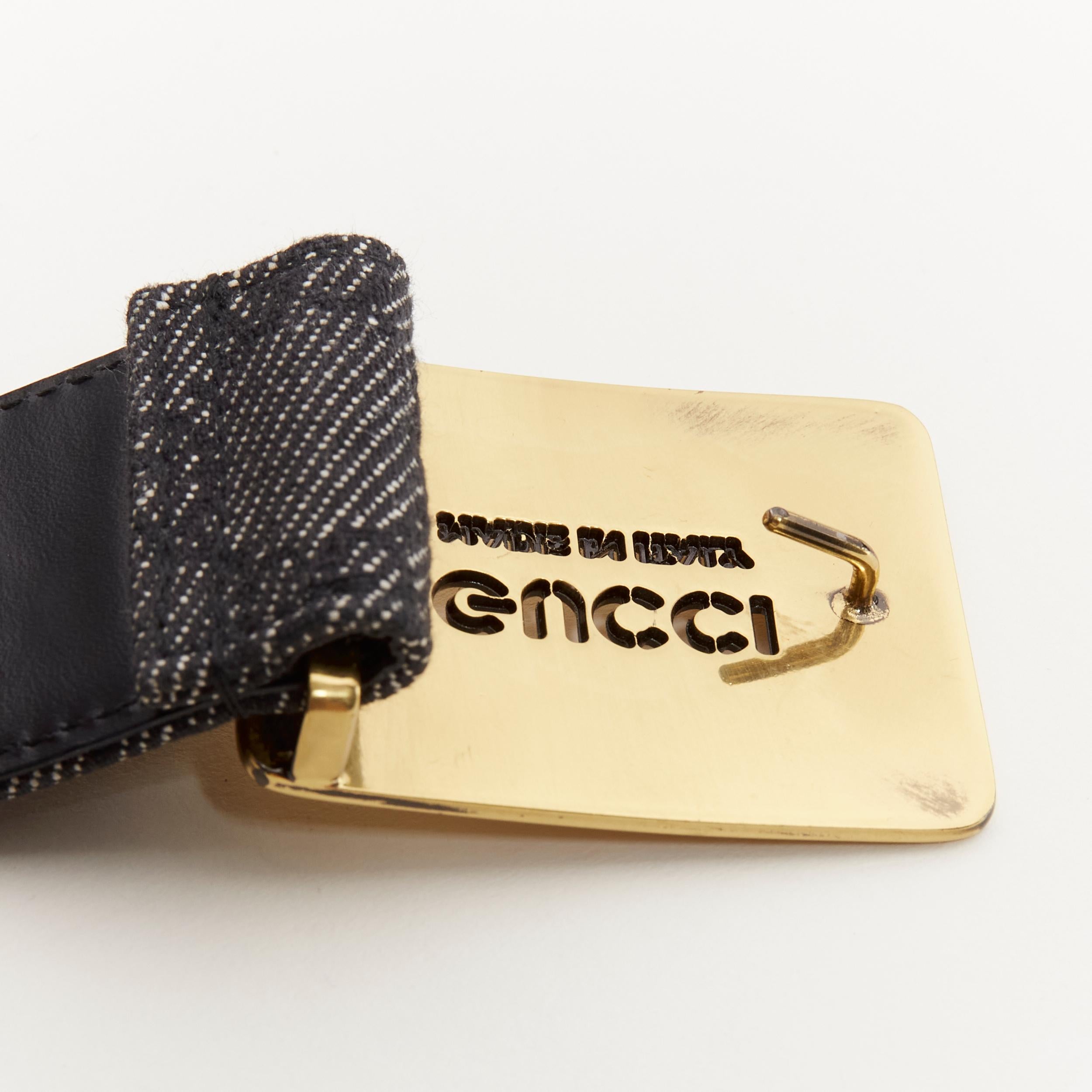 Women's GUCCI Vintage grey GG monogram canvas gold cut out logo buckle belt 75cm 30