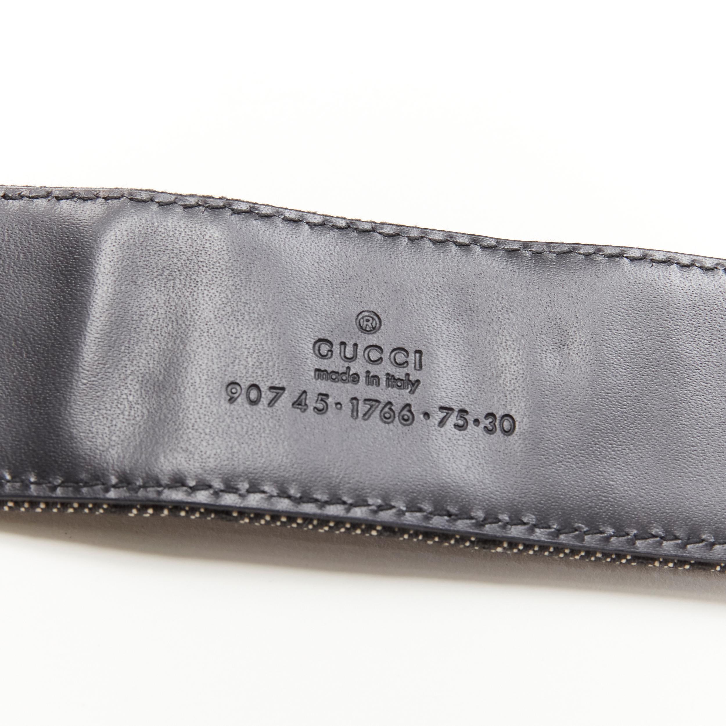 GUCCI Vintage grey GG monogram canvas gold cut out logo buckle belt 75cm 30