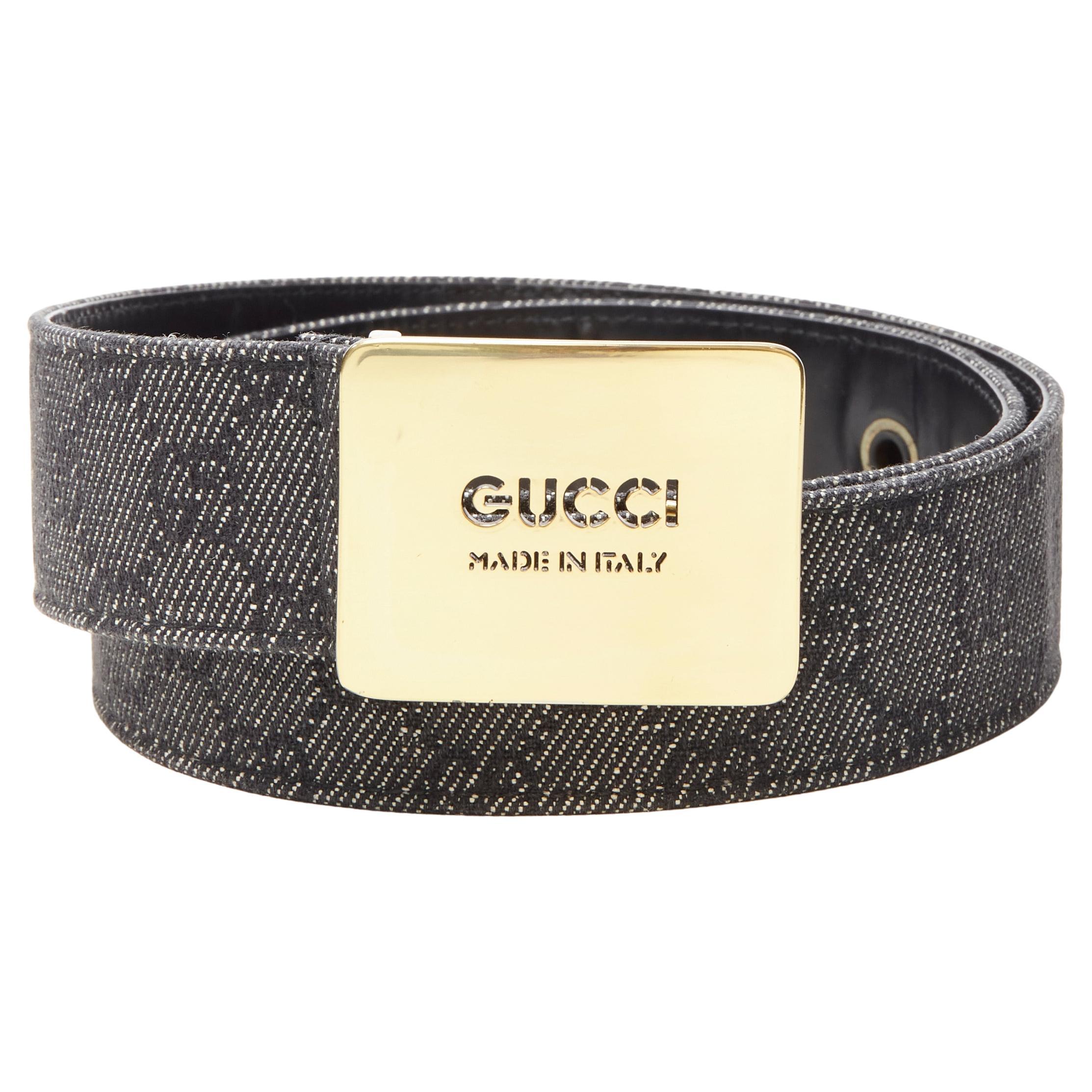 GUCCI Vintage grey GG monogram canvas gold cut out logo buckle belt 75cm 30"