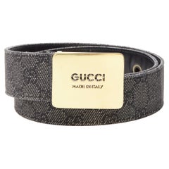 GUCCI Vintage grey GG monogram canvas gold cut out logo buckle belt 75cm 30"