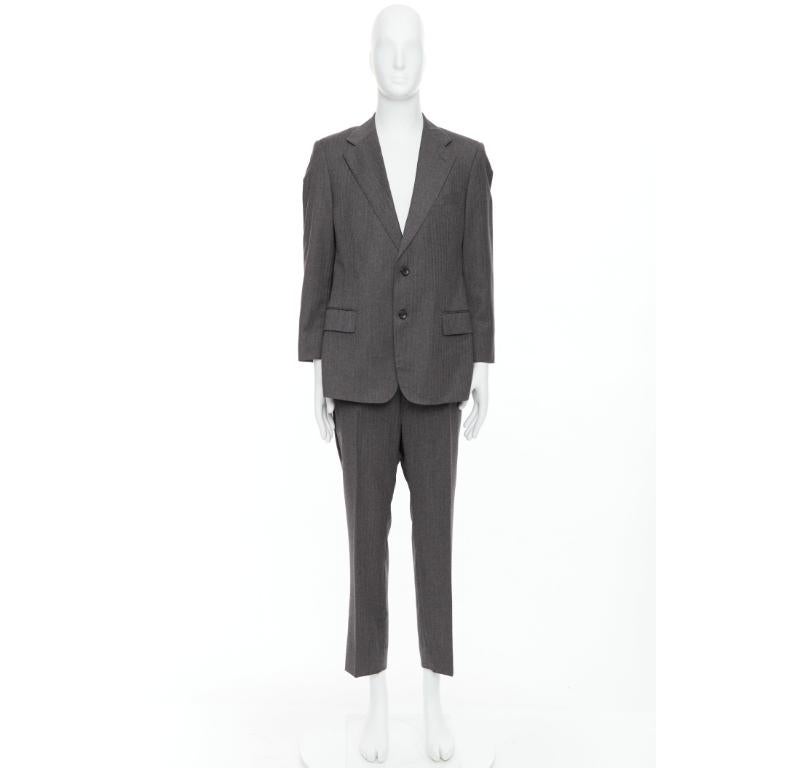GUCCI Vintage grey stripe cropped sleeve blazer suit IT52 XL For Sale 7