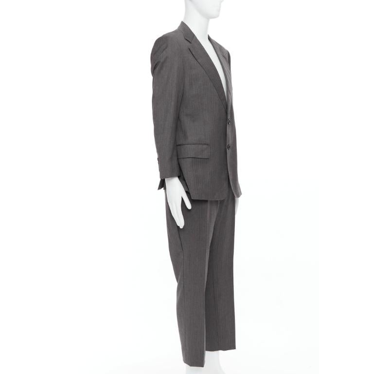 Black GUCCI Vintage grey stripe cropped sleeve blazer suit IT52 XL For Sale