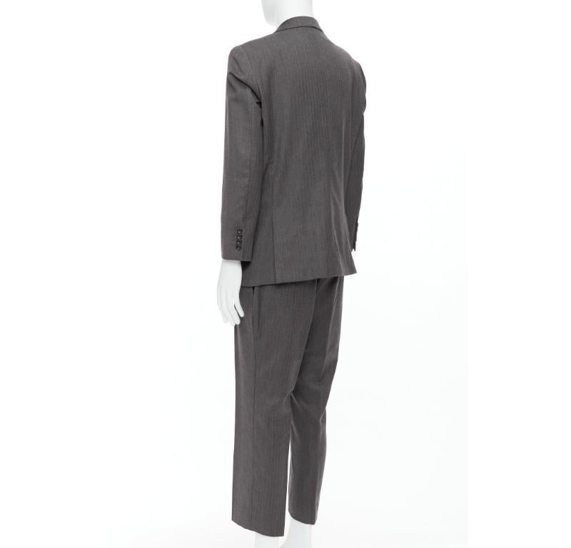 GUCCI Vintage grey stripe cropped sleeve blazer suit IT52 XL For Sale 1