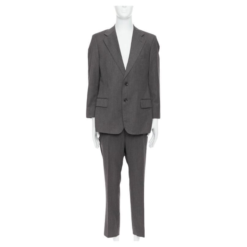 GUCCI Vintage grey stripe cropped sleeve blazer suit IT52 XL For Sale