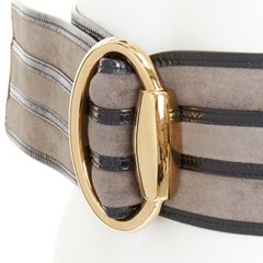 GUCCI Vintage grey suede leather trim oval gold buckle wide waist corset belt
