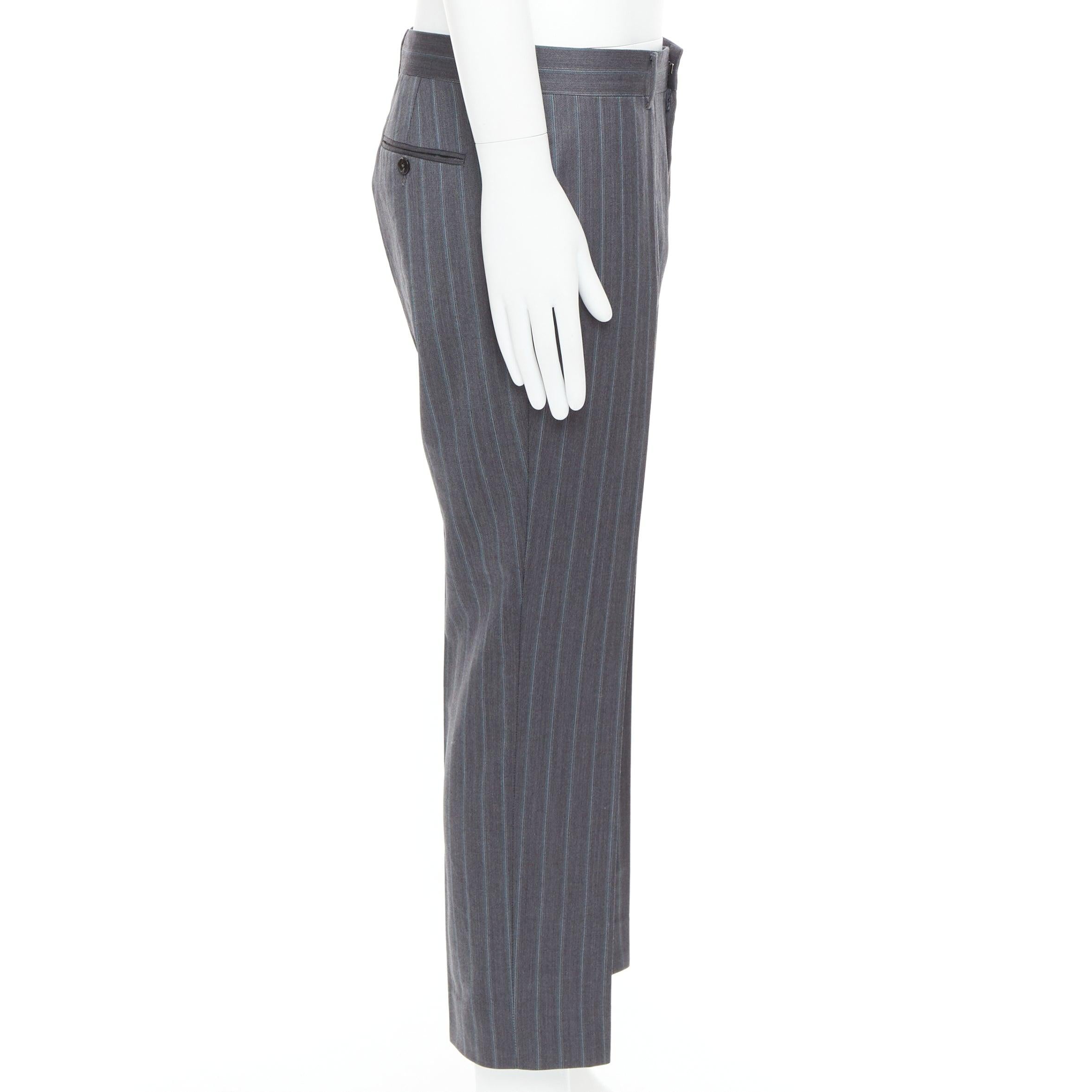 GUCCI Vintage grey wool cashmere pinstripe trouser pants IT52 XL In Excellent Condition For Sale In Hong Kong, NT