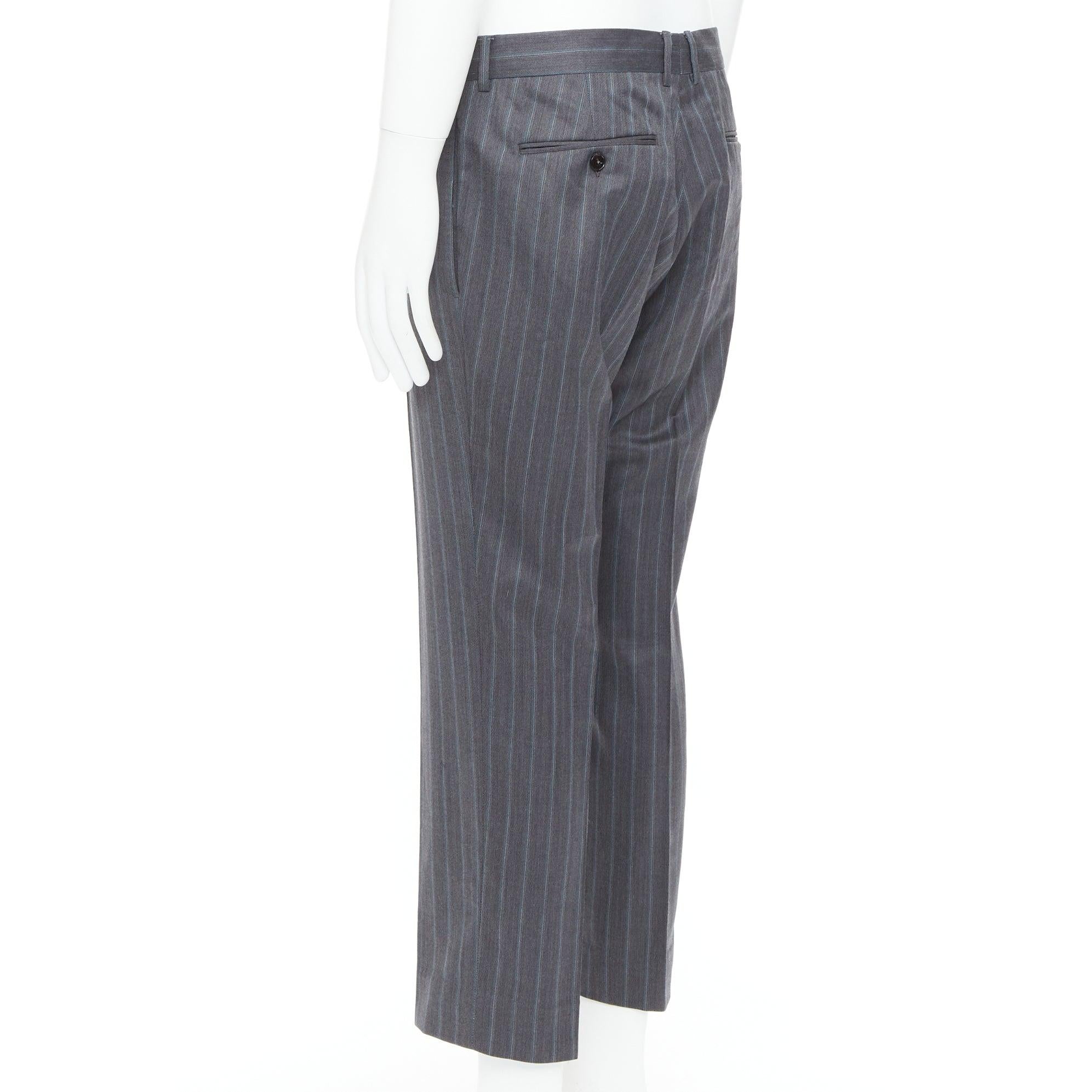 GUCCI Vintage grey wool cashmere pinstripe trouser pants IT52 XL For Sale 1