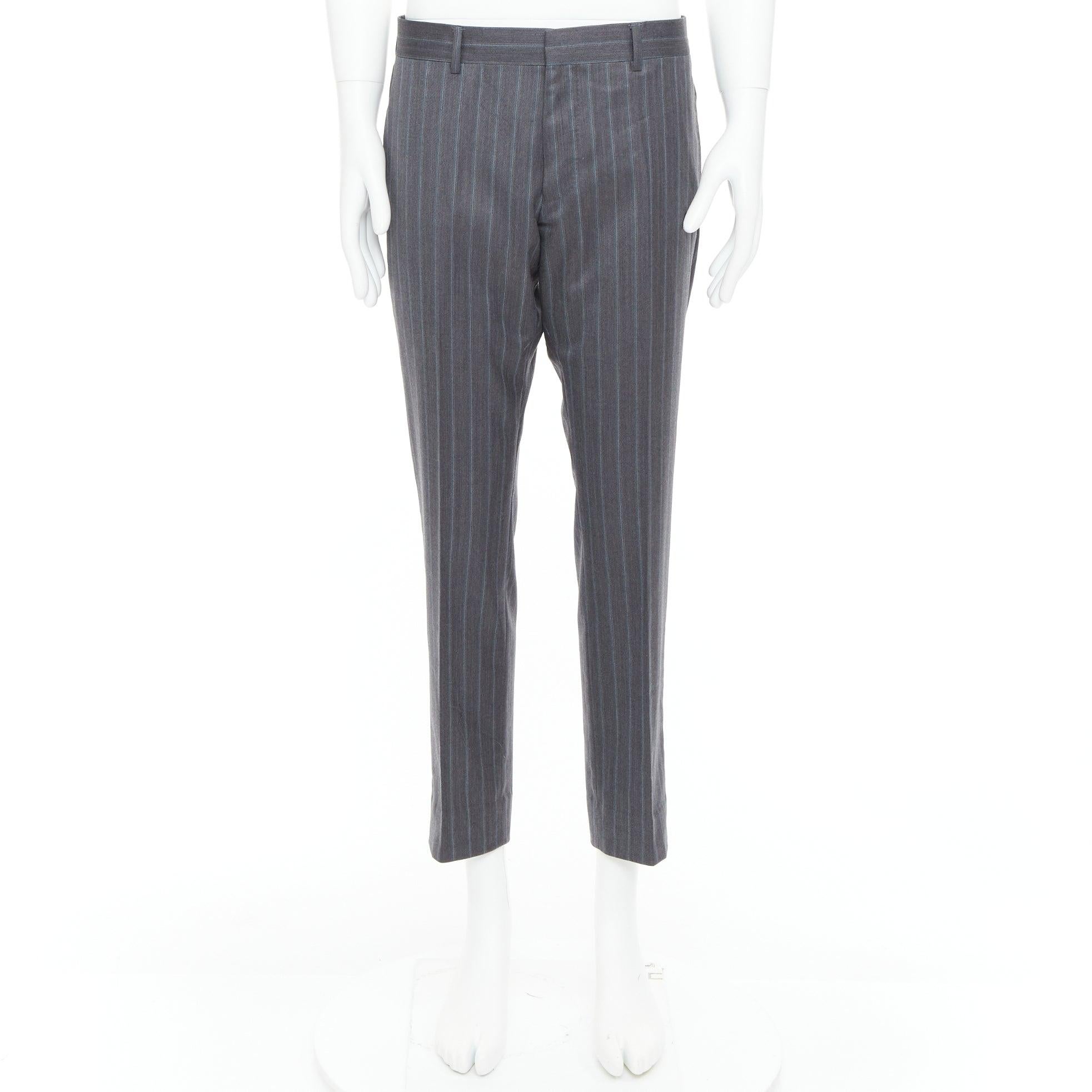 GUCCI Vintage grey wool cashmere pinstripe trouser pants IT52 XL For Sale 4