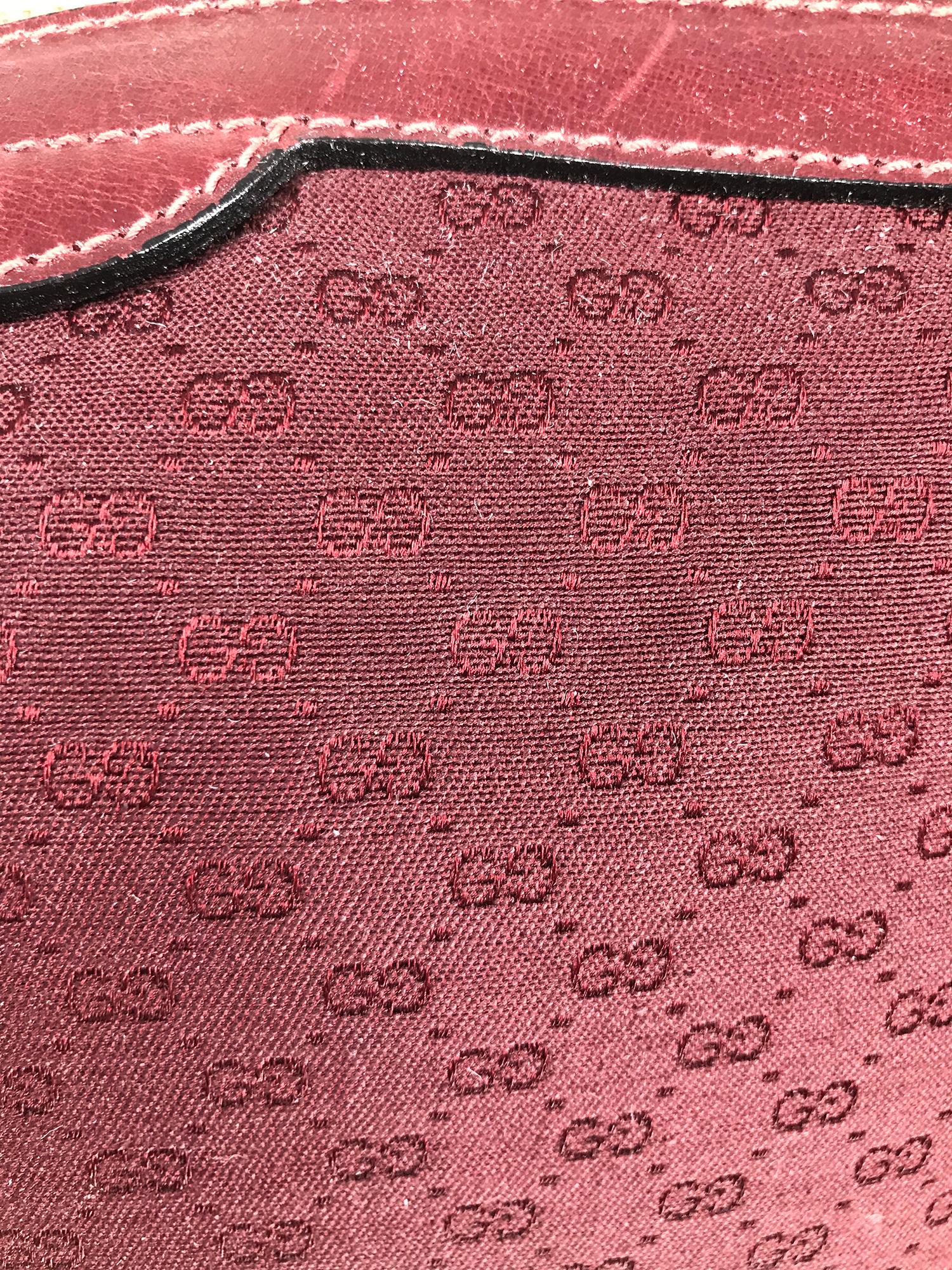 Gucci Vintage Gucci 1970s Burgundy Monogram Canvas & Leather shoulder Bag For Sale 6