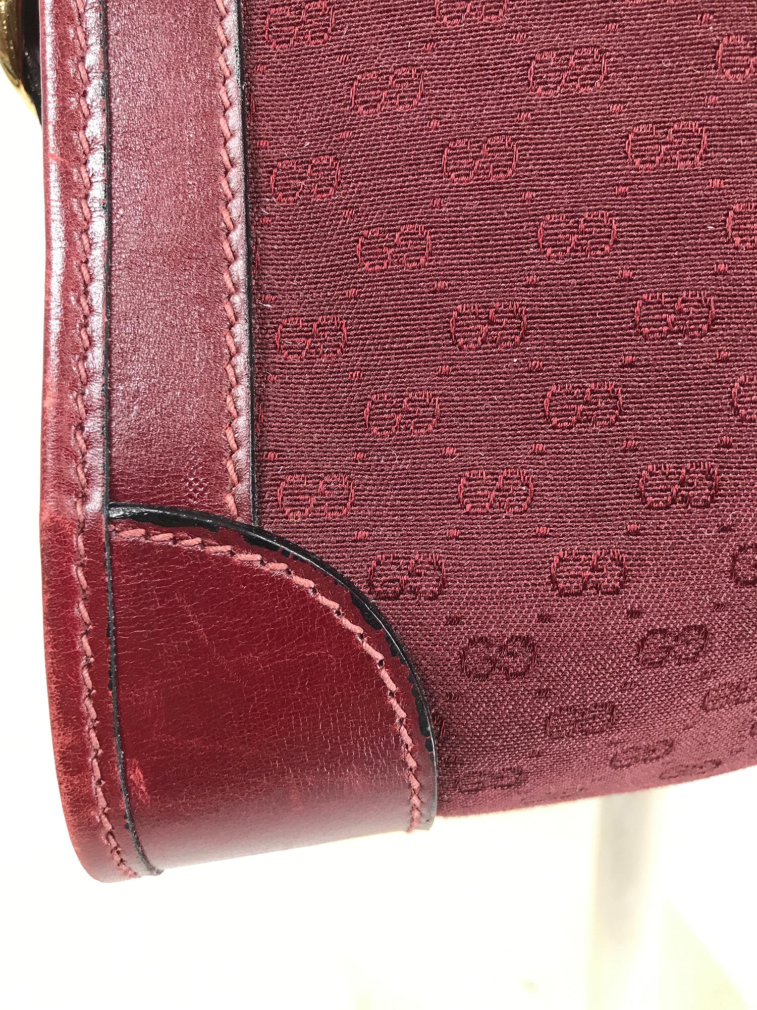 Women's or Men's Gucci Vintage Gucci 1970s Burgundy Monogram Canvas & Leather shoulder Bag For Sale