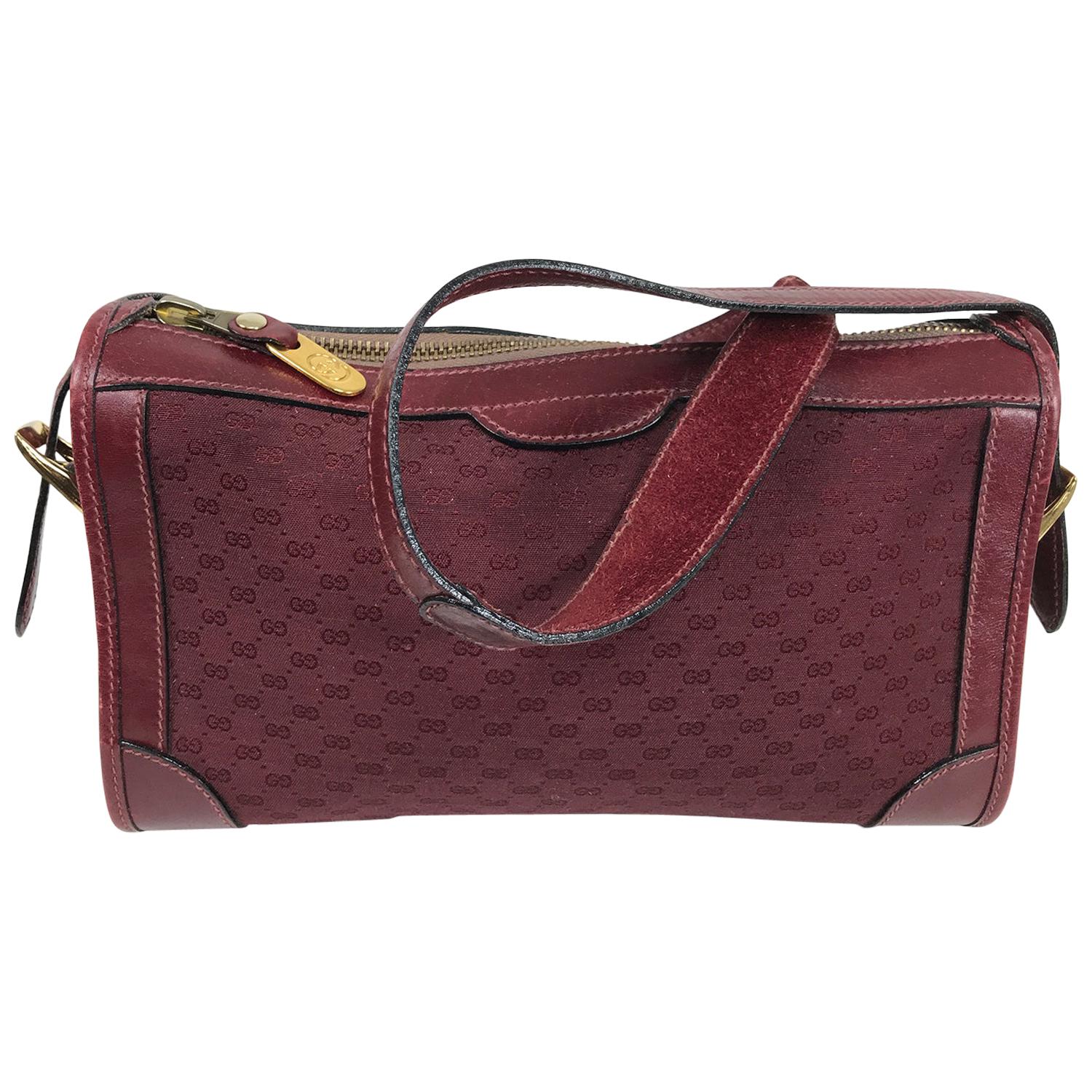 Gucci Vintage Gucci 1970s Burgundy Monogram Canvas & Leather shoulder Bag