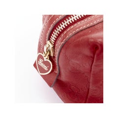 GUCCI Vintage Guccissima red leather GG emboss gold heart zip pouch make up bag
