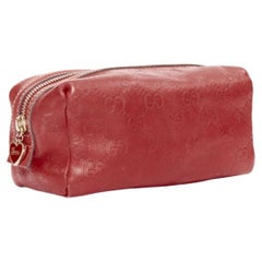 GUCCI Vintage Guccissima red leather GG emboss gold heart zip pouch make up bag