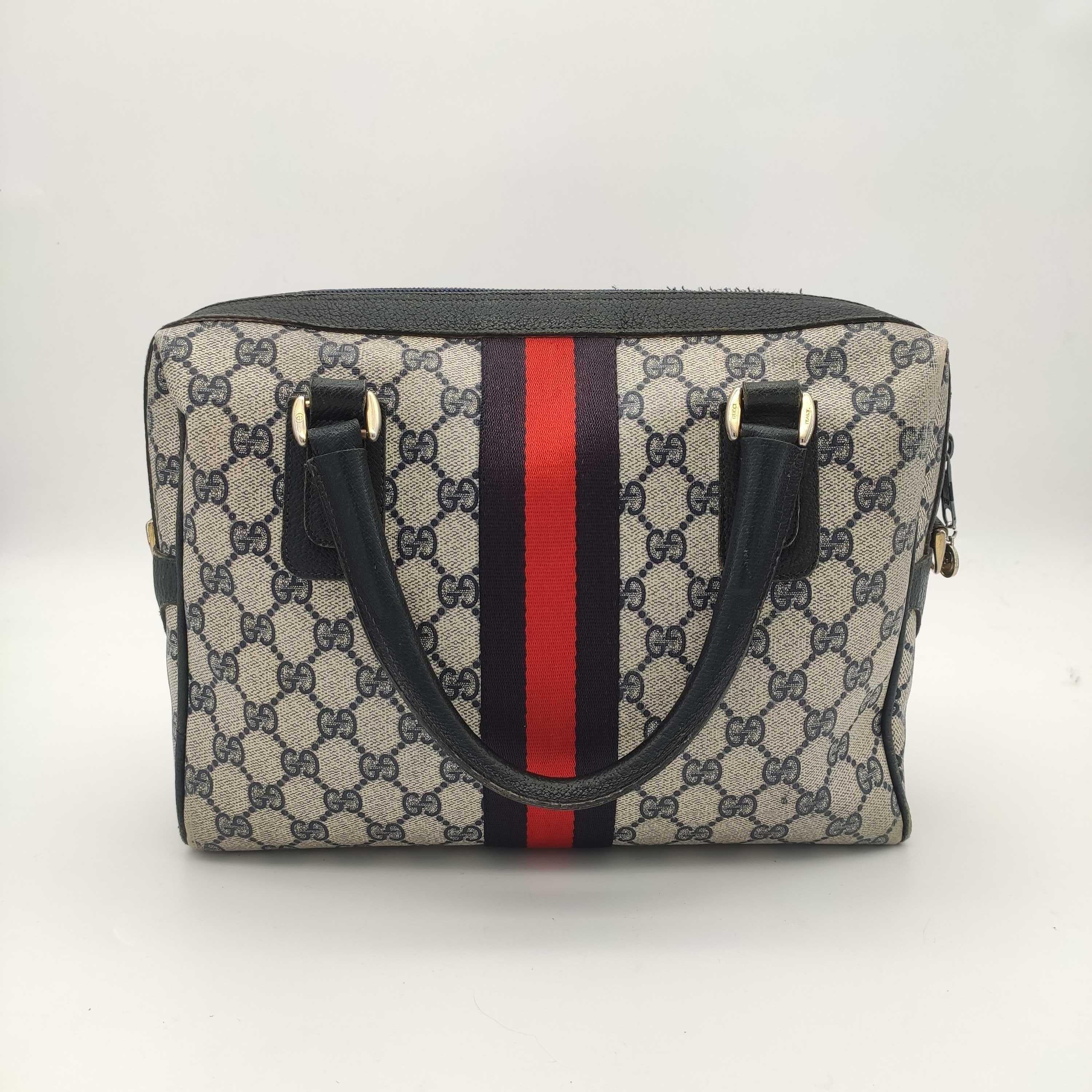 GUCCI Vintage Handtasche aus blauem Segeltuch (Grau)