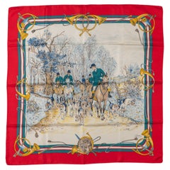 Gucci Vintage Hunting Scene Silk Scarf