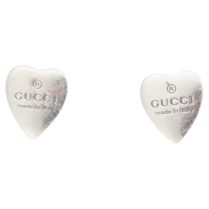 Gucci Vintage Iconic Logo Trademark Cuore Amore Orecchini a buco A. Silver
