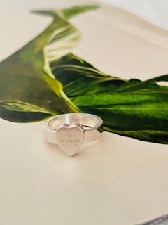 Gucci Vintage Iconic Logo Trademark Heart Lover Pendant Ring, Sterling Silver 5