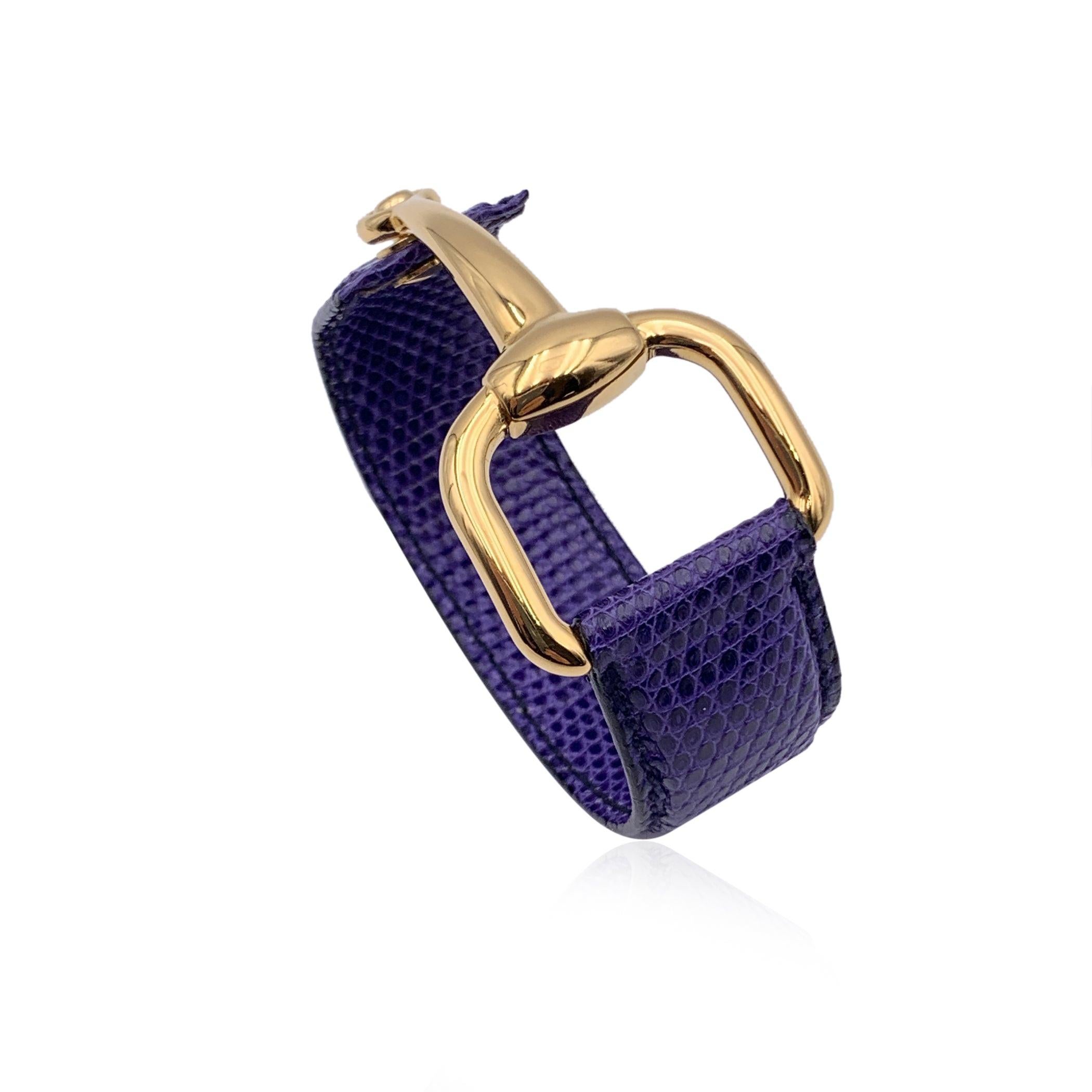 Gucci Vintage Indigo Leather Bangle Cuff Belt Bracelet Gold Horsebit In Excellent Condition In Rome, Rome
