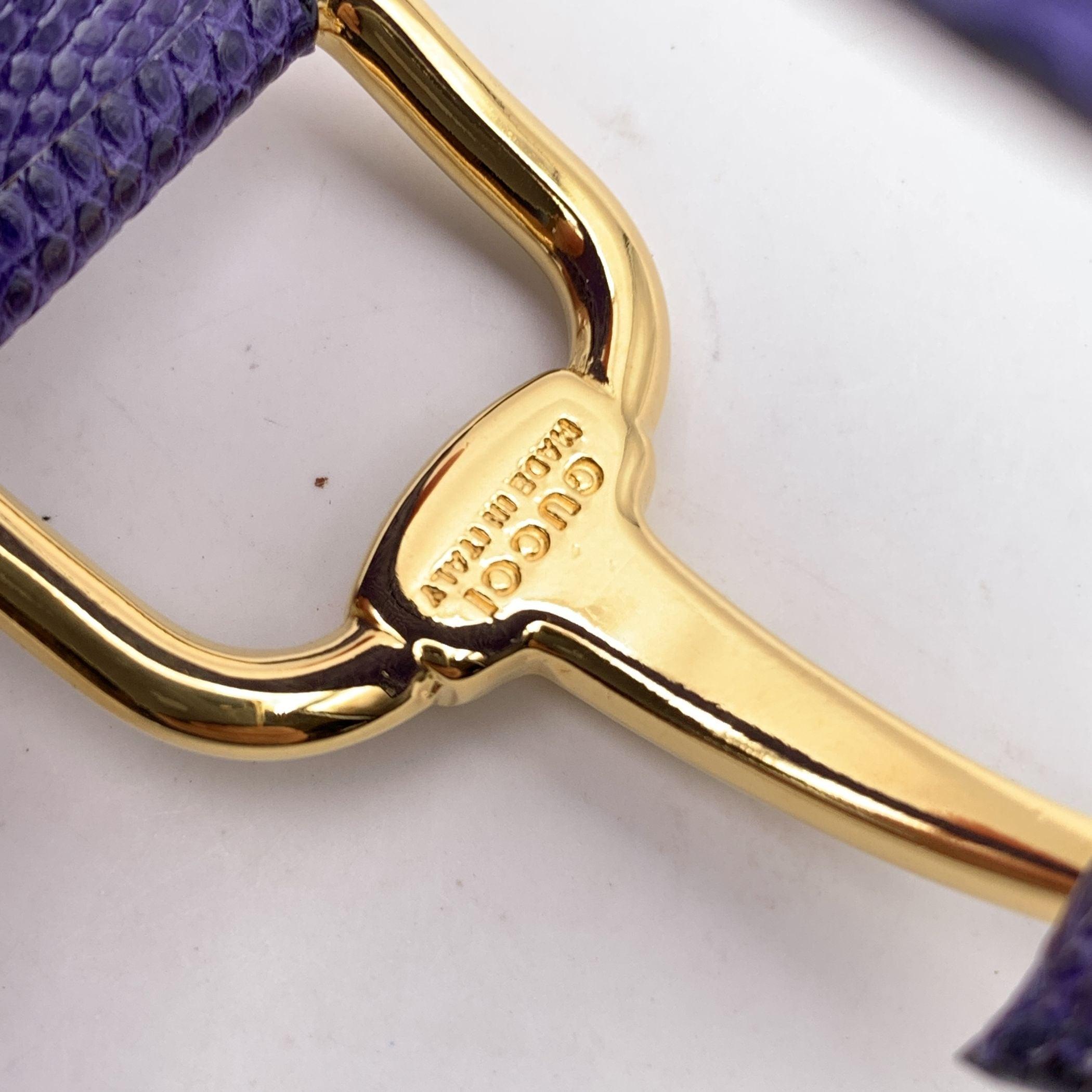 Women's Gucci Vintage Indigo Leather Bangle Cuff Belt Bracelet Gold Horsebit
