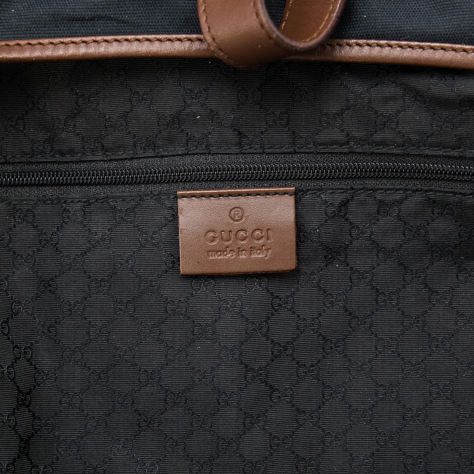 Gucci Vintage Jackie Navy Canvas Brown Leather Shoulder Bag For Sale 8