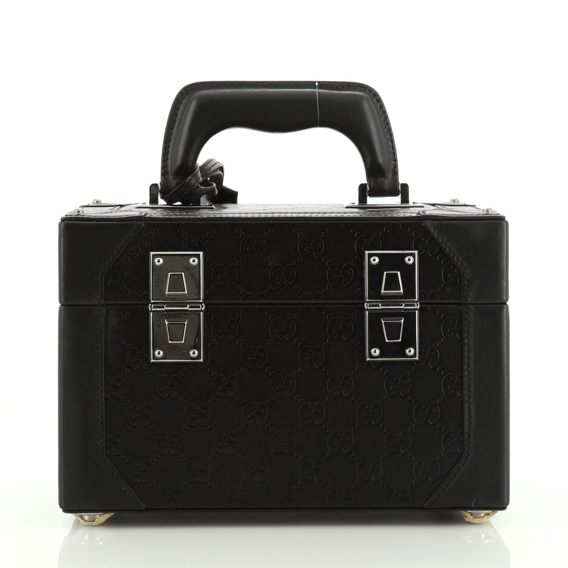 Black Gucci Vintage Jewelry Box Guccissima Leather