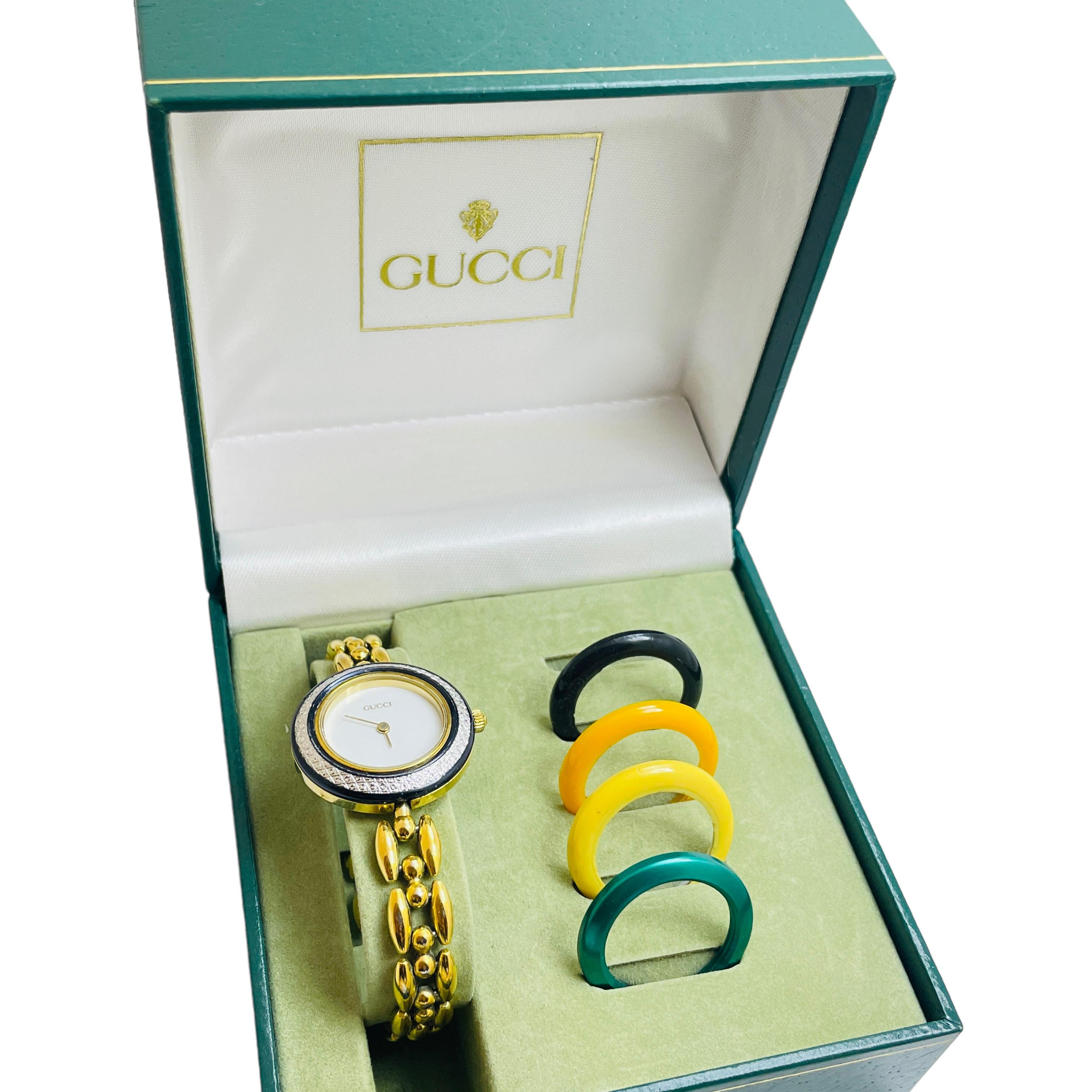 Women's or Men's GUCCI vintage ladies interchangeable bezel designer watch box with papers