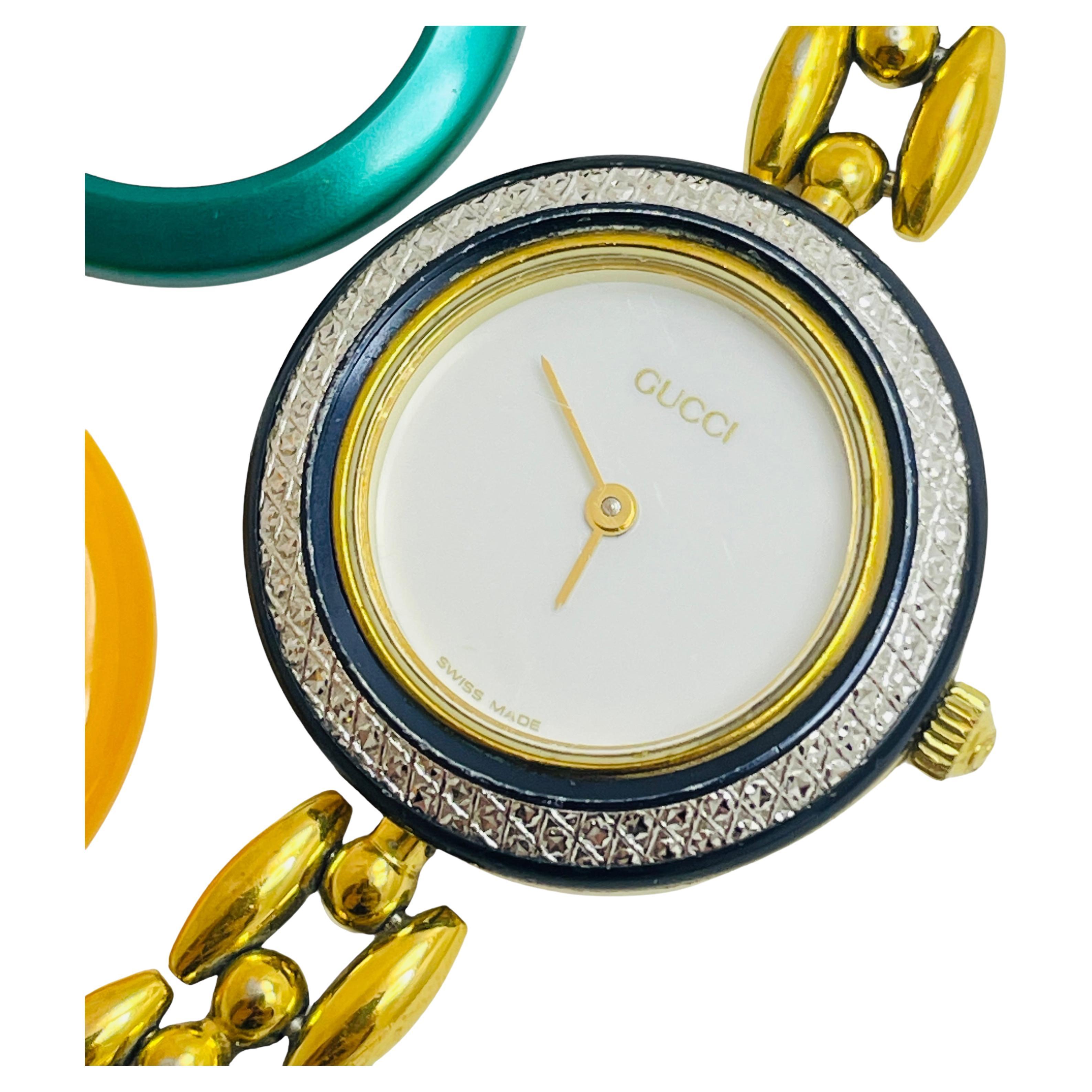 GUCCI Vintage Damen-Designer-Uhrenschachtel mit austauschbarer Lünette und Papiere