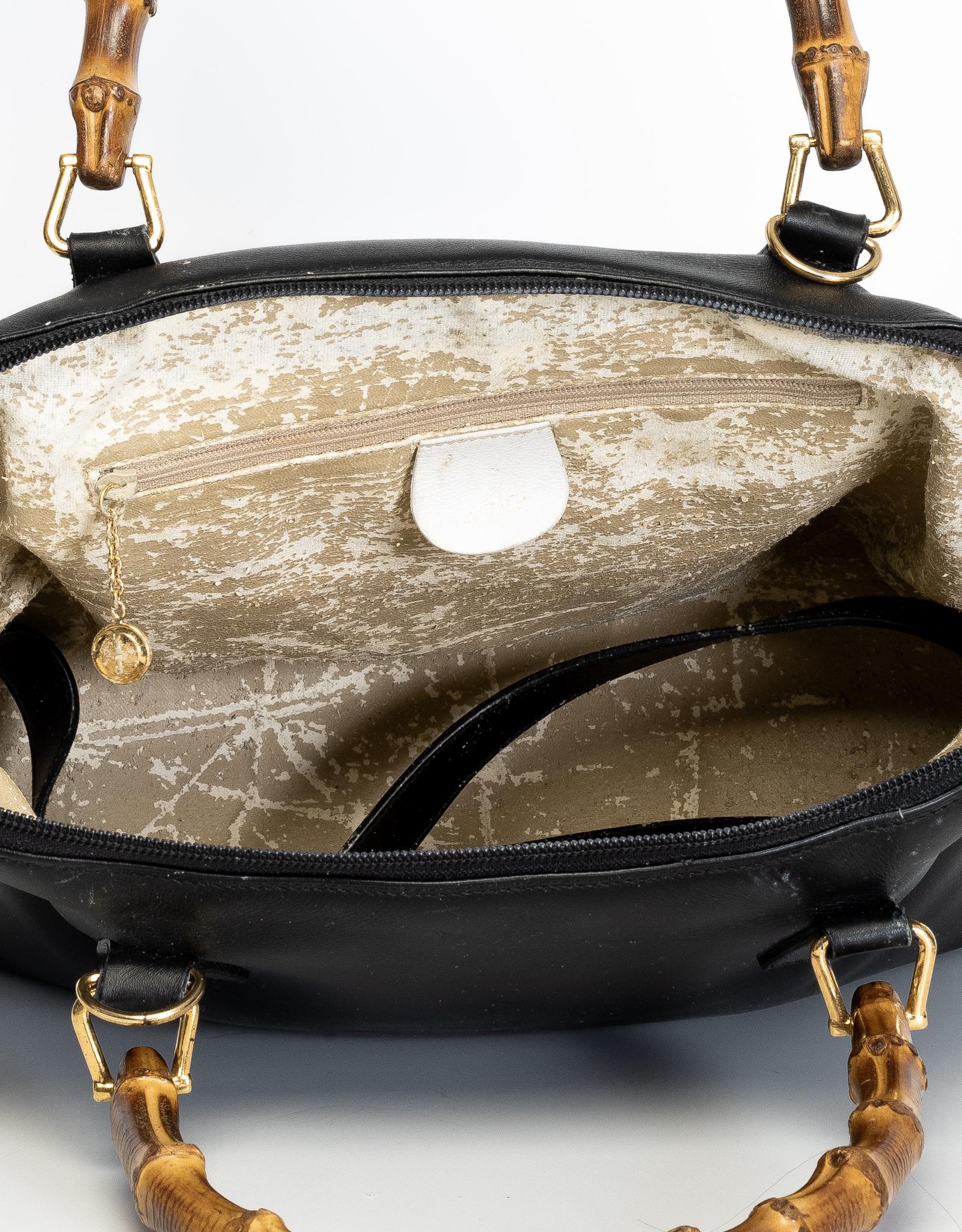 Black Gucci Vintage Leather Bamboo Diana Top Handle Bag